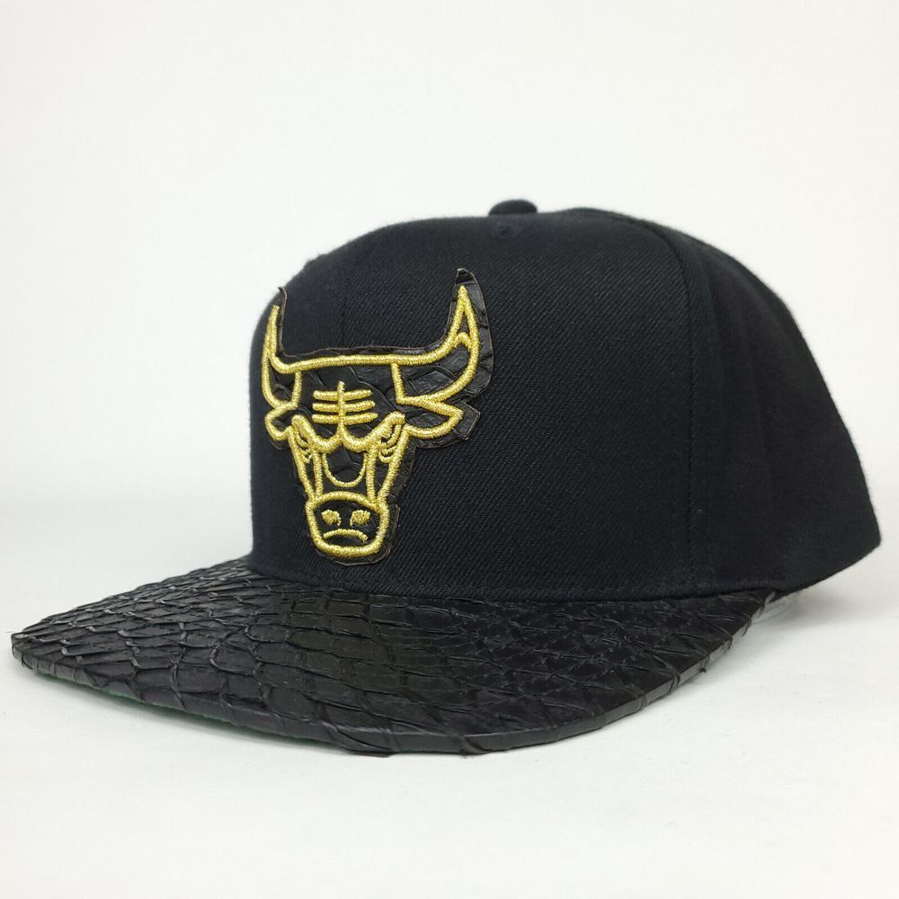 Chicago Bulls Mitchell & Ness NBA Snapback Hat Cap Fish Carp Skin Bill Black NWT - Picture 7 of 9